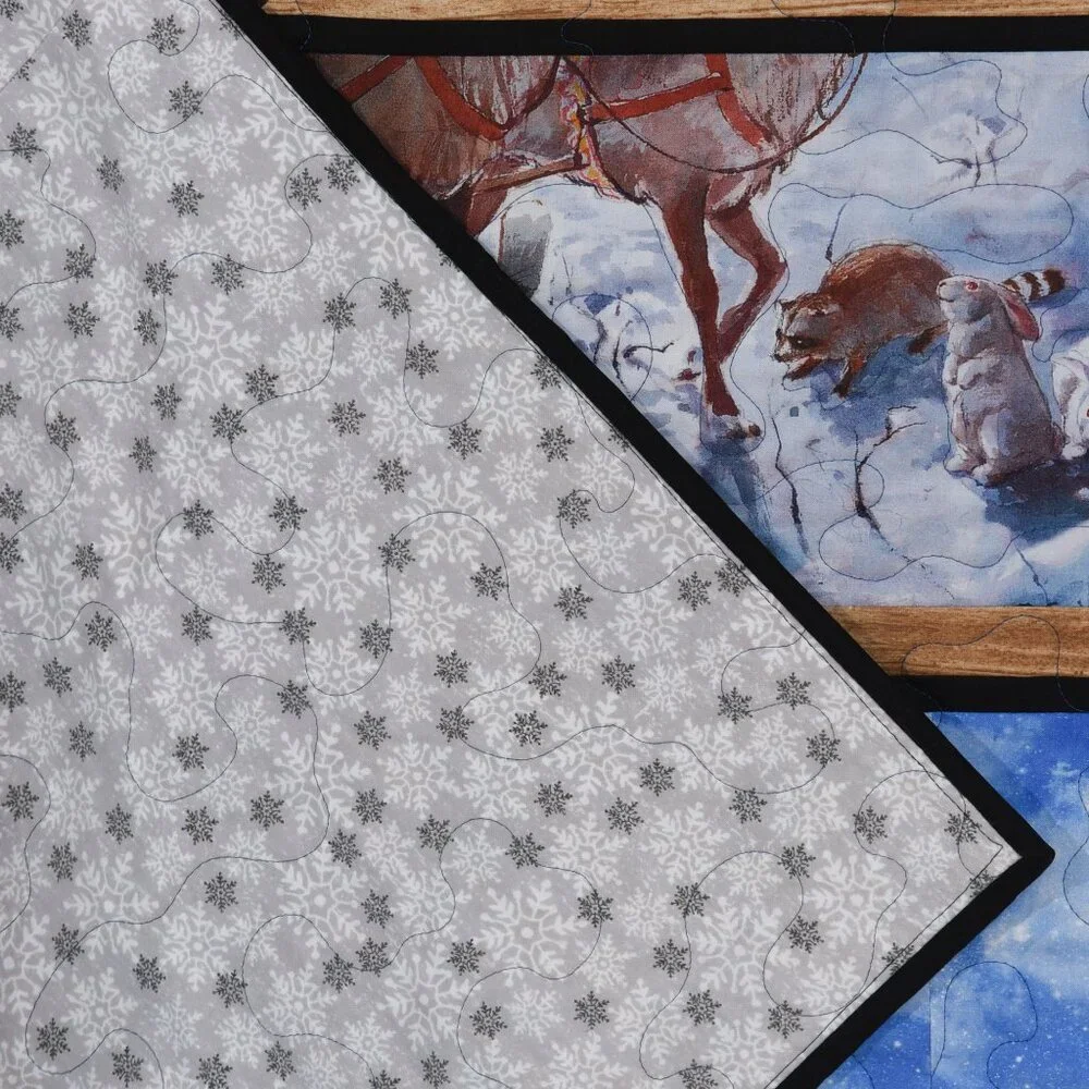 New, handmade throw Quilt, Santa & Reindeer out window 46